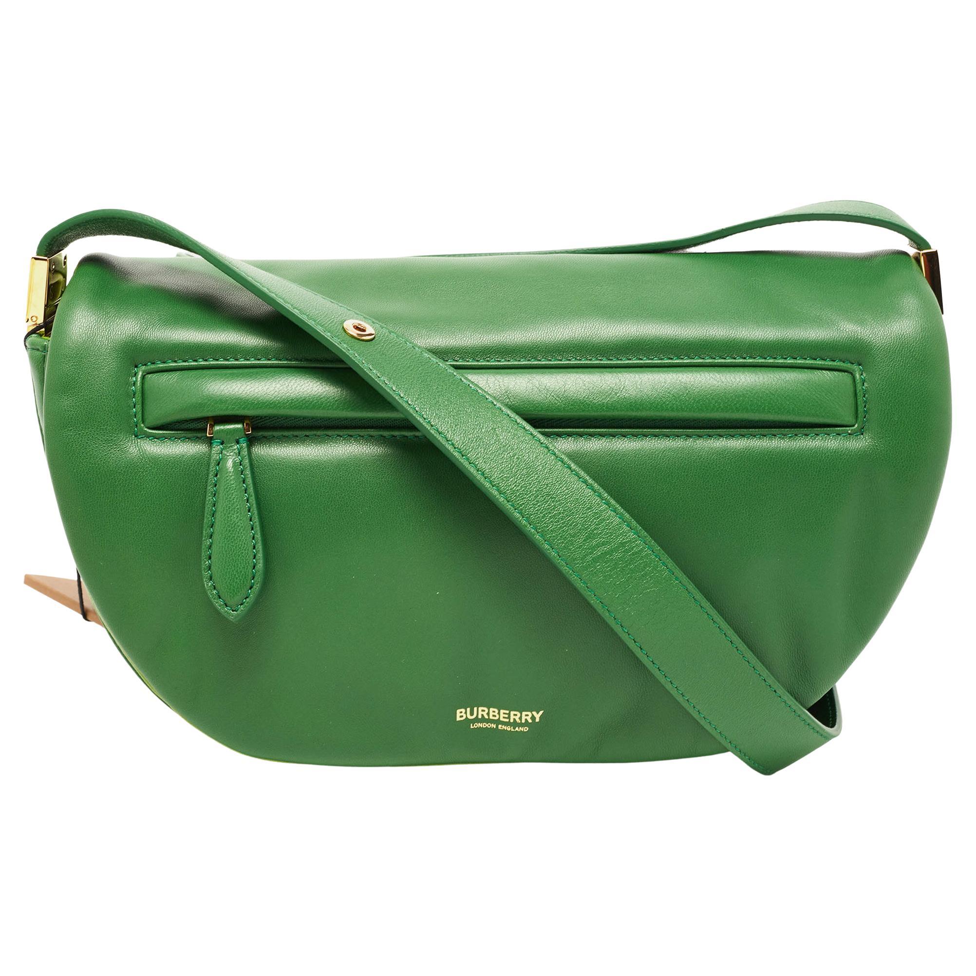 Burberry Two Tone Green Leather Small Olympia Shoulder Bag For Sale at