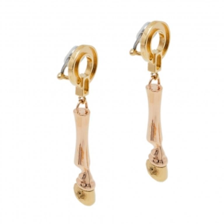 Burberry Two Tone Horse Hoof Drop Clip On Earrings For Sale 1