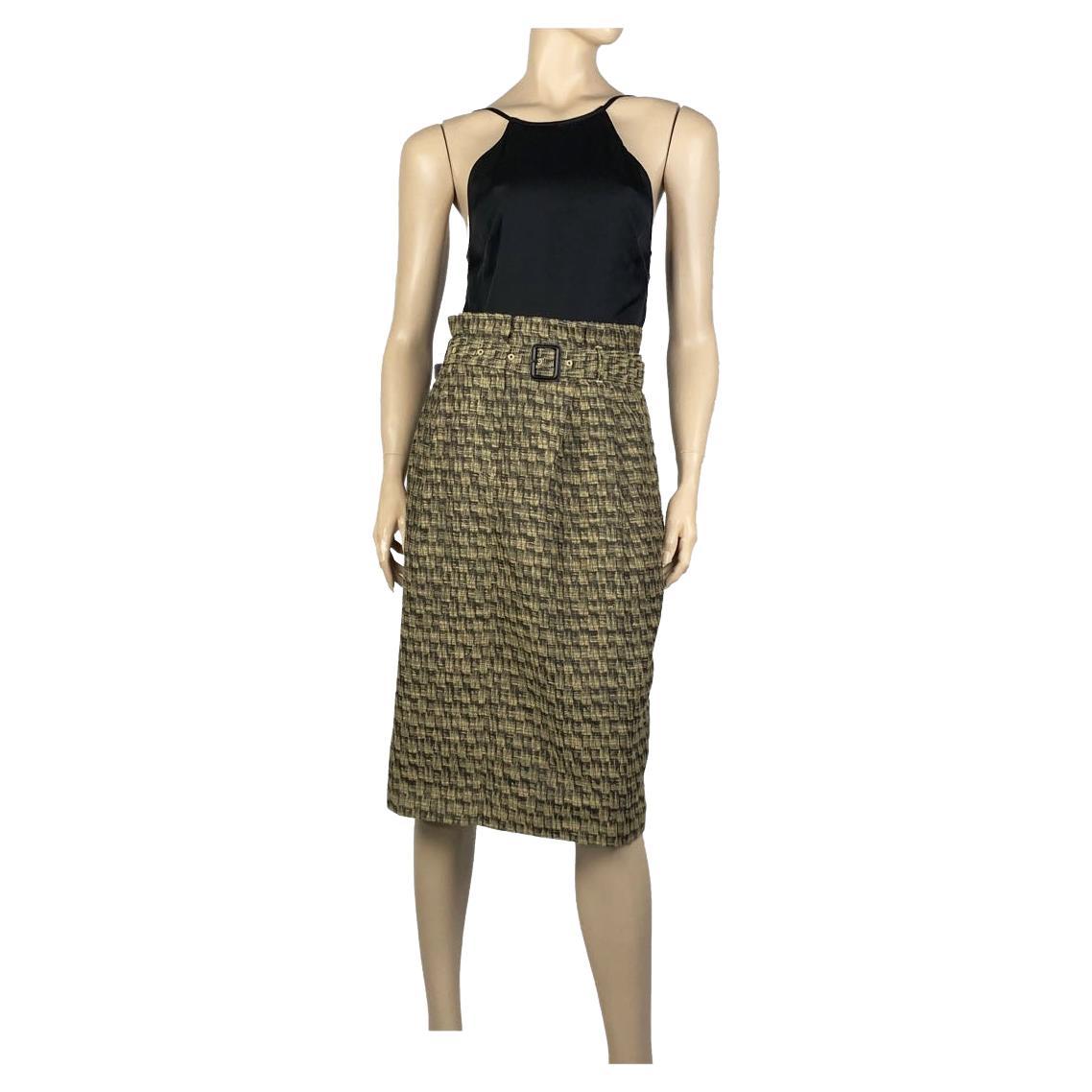 Burberry UK 12 Brown Midi Skirt with Belt For Sale