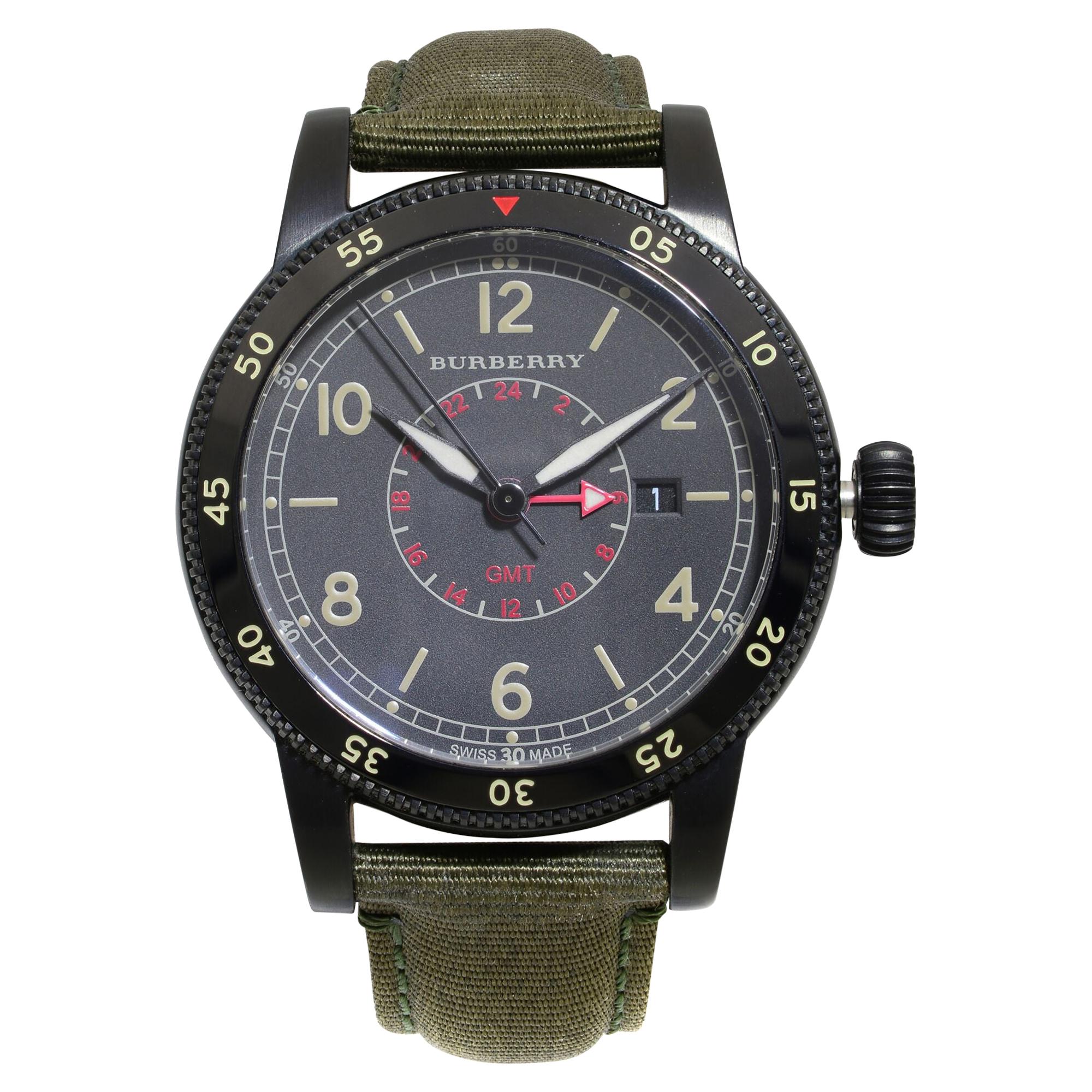 Burberry Utilitarian GMT Black Ion-Plated Steel Nylon Quartz Men’s Watch BU7855
