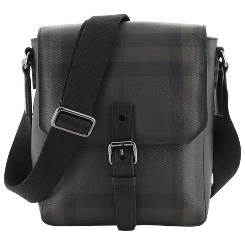 Burberry Vaughan Messenger Bag Smoked Check Coated Canvas Small (petit)