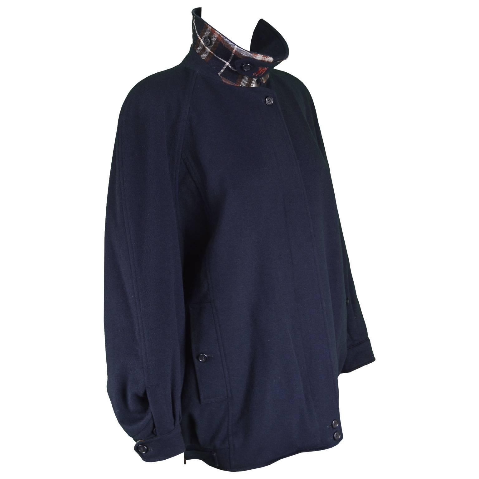 Burberry Navy Blue Alpaca and Wool Embroidered Women's Bomber Jacket, 1980
