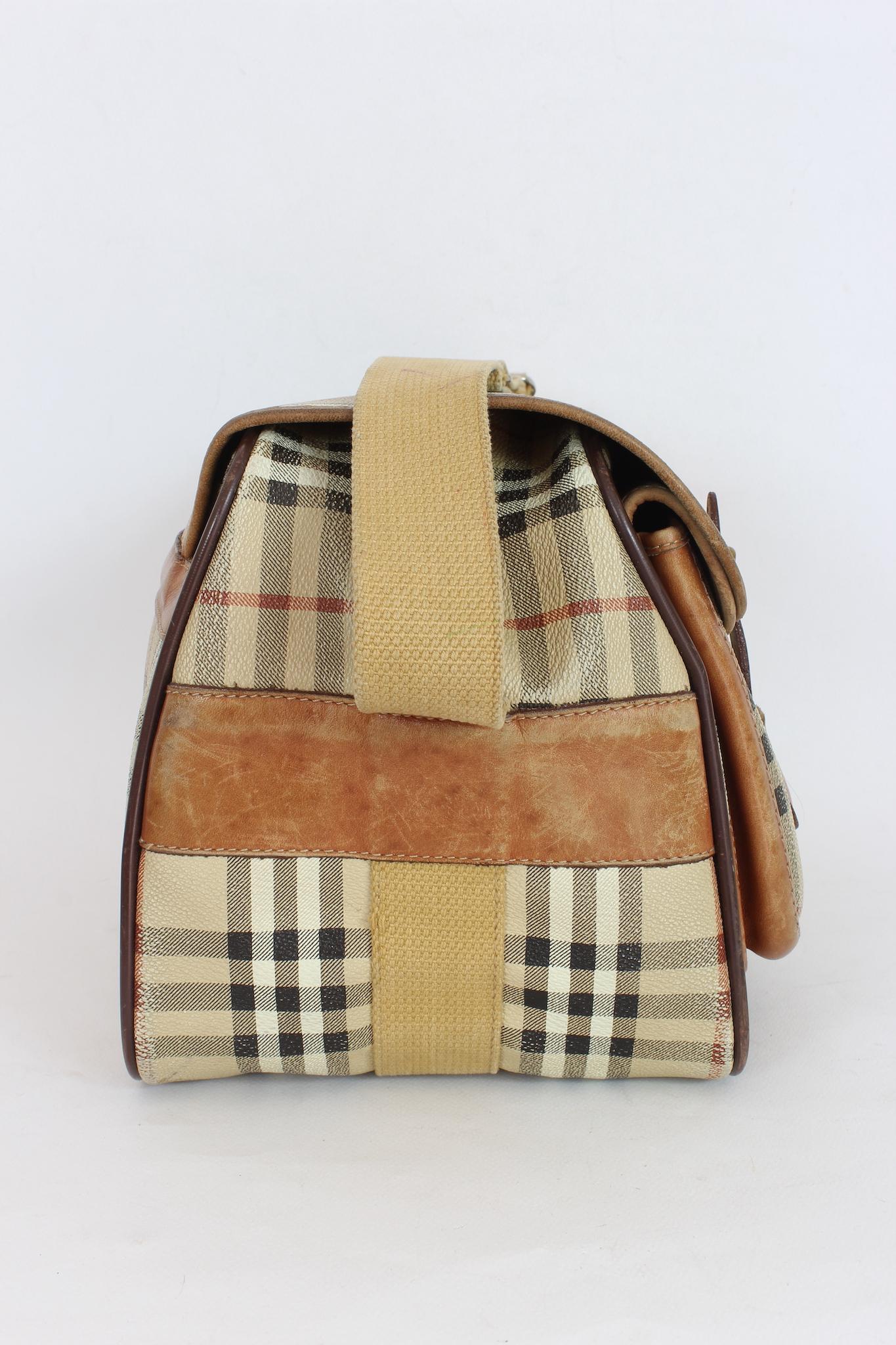 Burberry Vintage 80s Beige Leather Check Trunk Bag 3