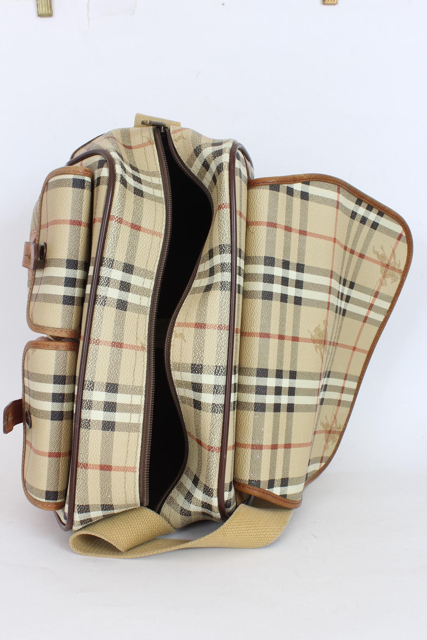 Burberry Vintage 80s Beige Leather Check Trunk Bag 4
