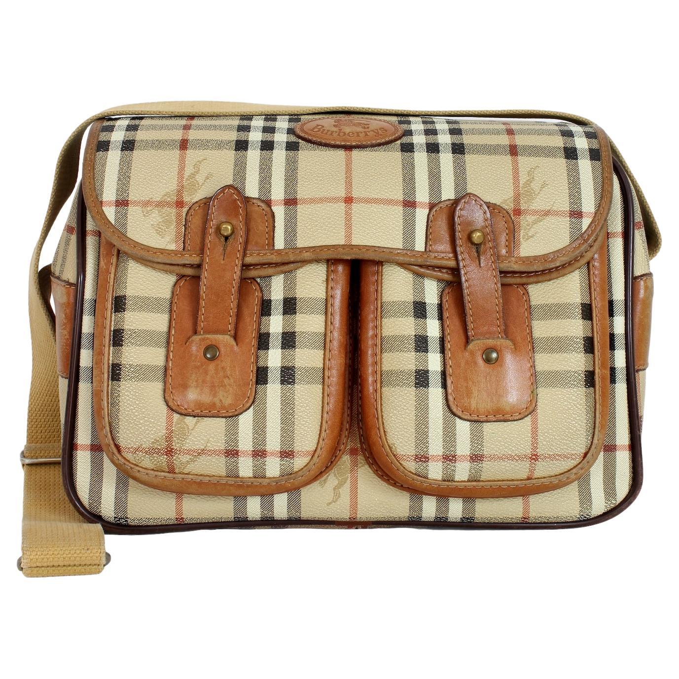 Burberry Vintage 80s Beige Leather Check Trunk Bag For Sale at 1stDibs