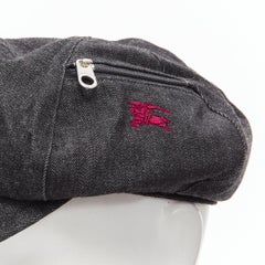 BURBERRY Vintage black denim logo embroidery zip zip pocket newboy hat Sz 54