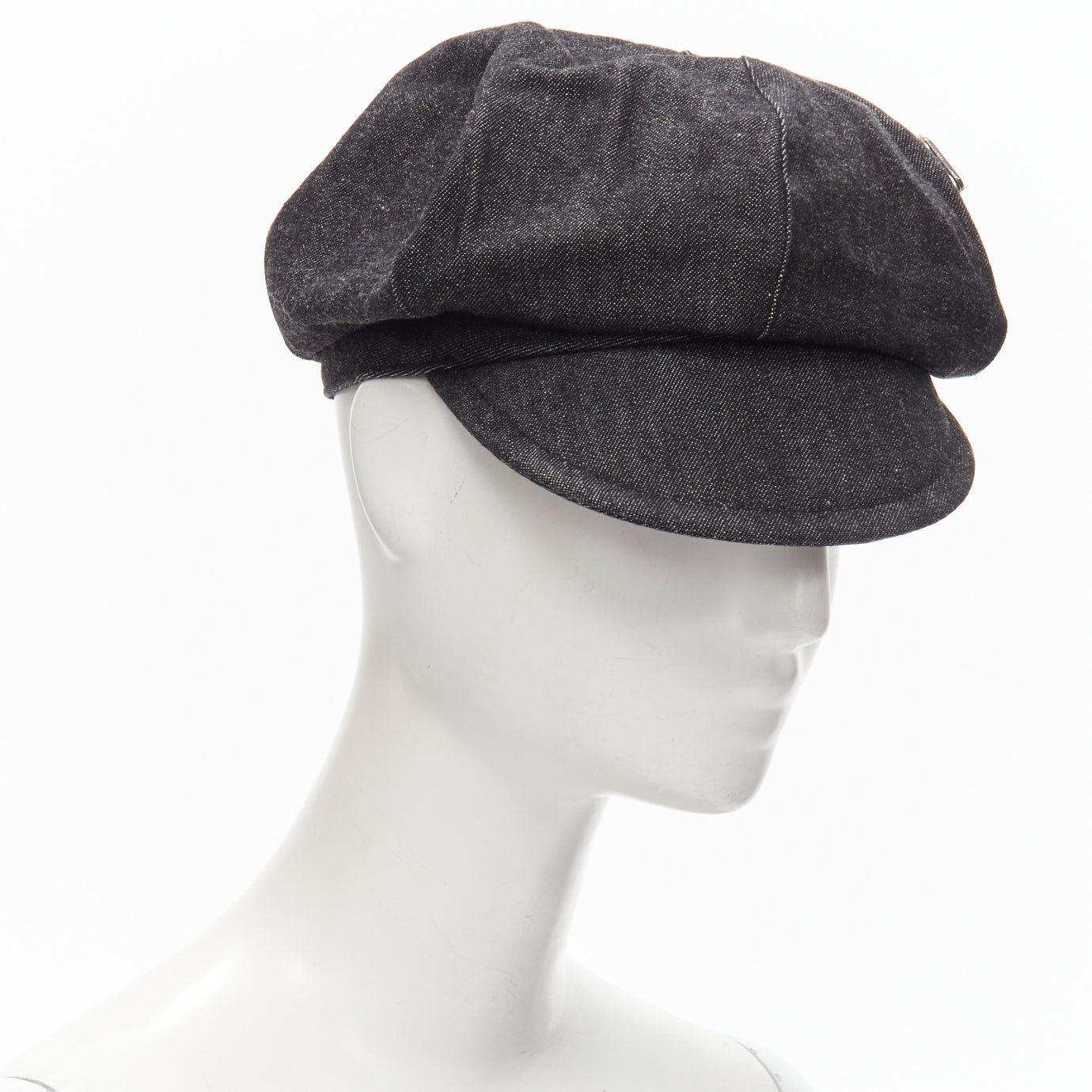 BURBERRY Vintage negro denim logo bordado cremallera bolsillo newboy sombrero Sz 54 Negro en venta