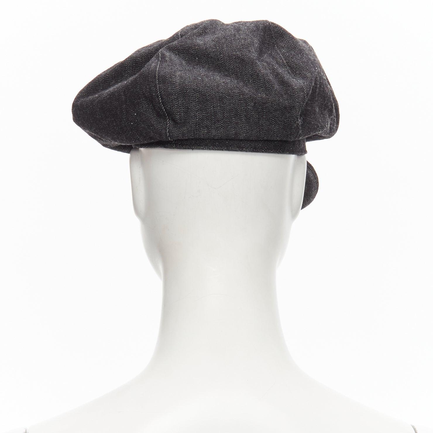 Women's BURBERRY Vintage black denim logo embroidery zip zip pocket newboy hat Sz 54 For Sale
