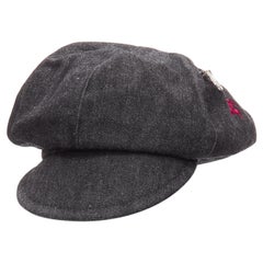 Burberry Vintage nero denim logo ricamo zip tasca newboy cappello Sz 54