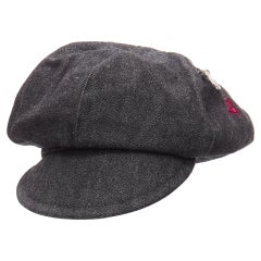 BURBERRY Vintage black denim logo embroidery zip zip pocket newboy hat Sz 54