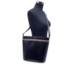 Burberry Vintage Black Leather Haymarket Bucket Shoulder Bag