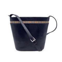 Burberry Vintage Black Leather Haymarket Bucket Shoulder Bag