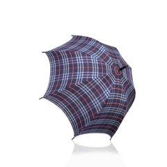 Burberry Vintage Blue Check Parasol Cane Umbrella Wood Handle