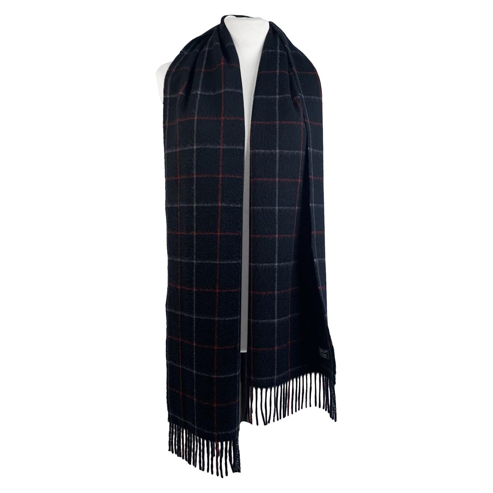 Burberry Vintage Blue Checkered Cashmere Fringed Scarf