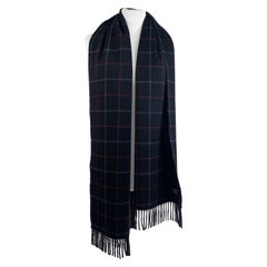 Burberry Vintage Blue Checkered Cashmere Fringed Scarf