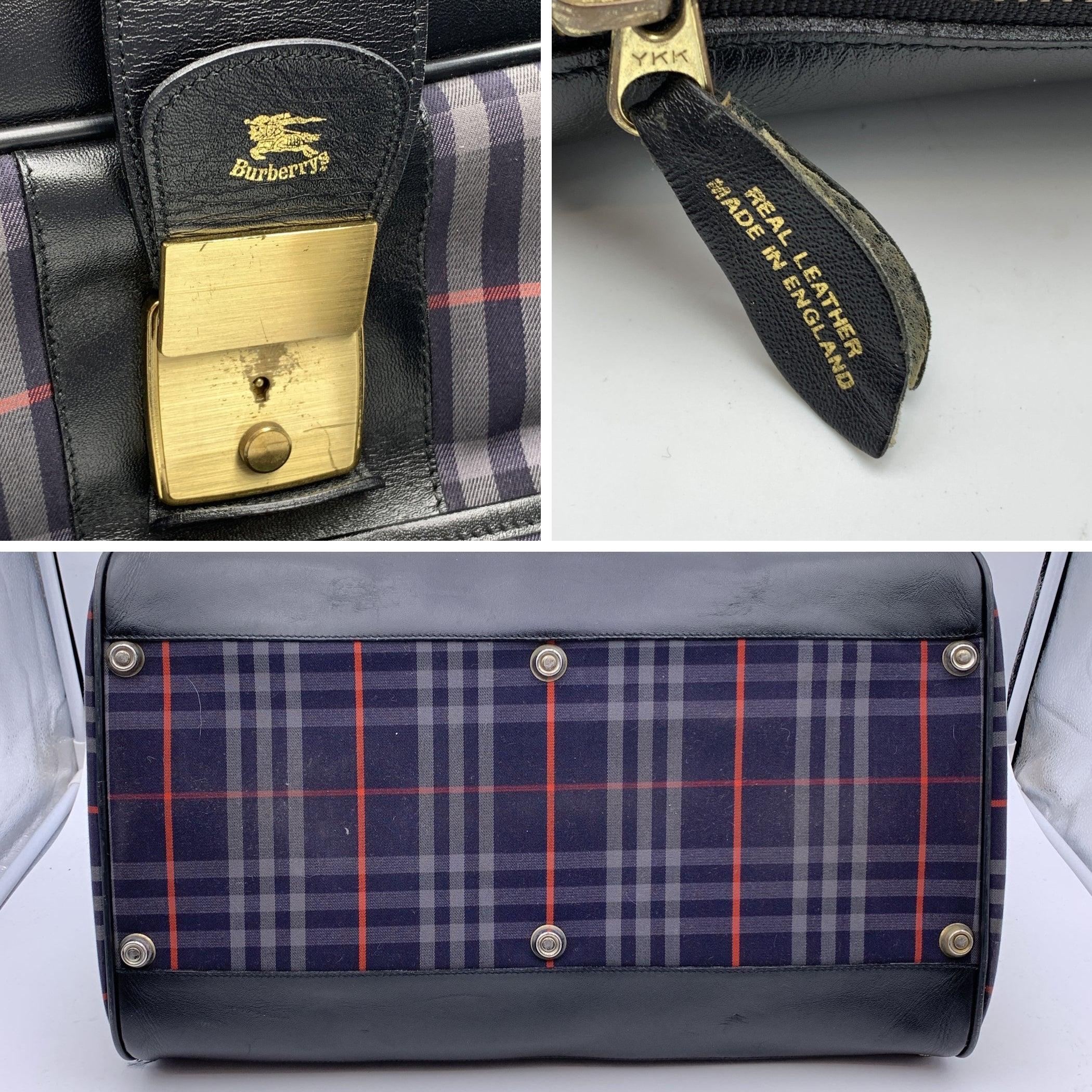 Burberry Vintage Blue Haymarket Canvas Check Carry On Travel Bag 1
