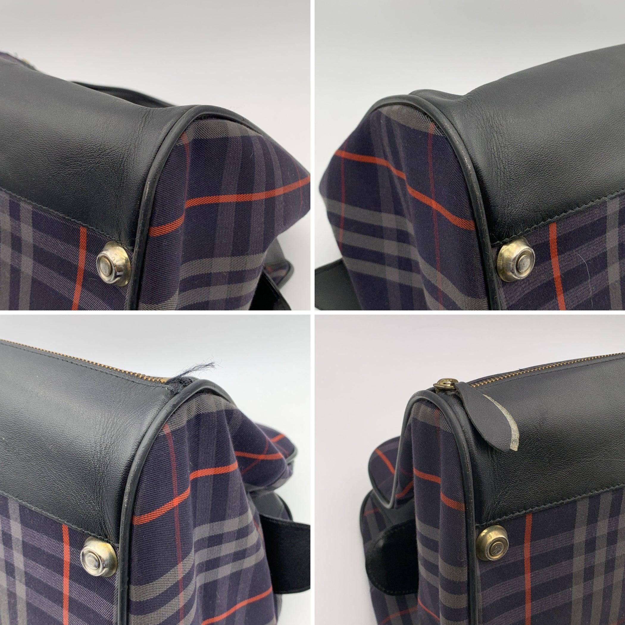 Burberry Vintage Blue Haymarket Canvas Check Carry On Travel Bag 2