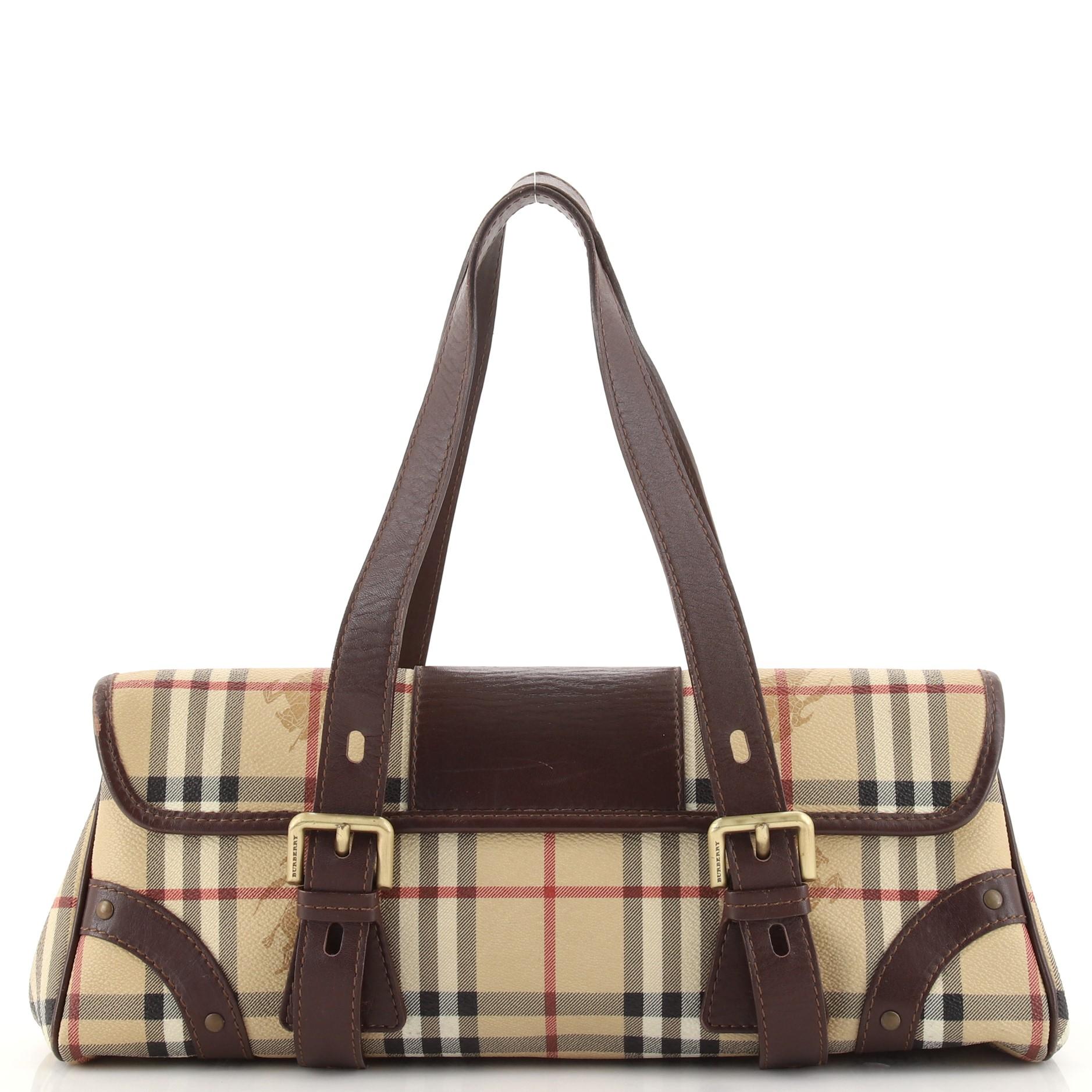 Noir Sac à rabat Burberry Vintage Buckle Flap Bag Haymarket en toile enduite et cuir moyen