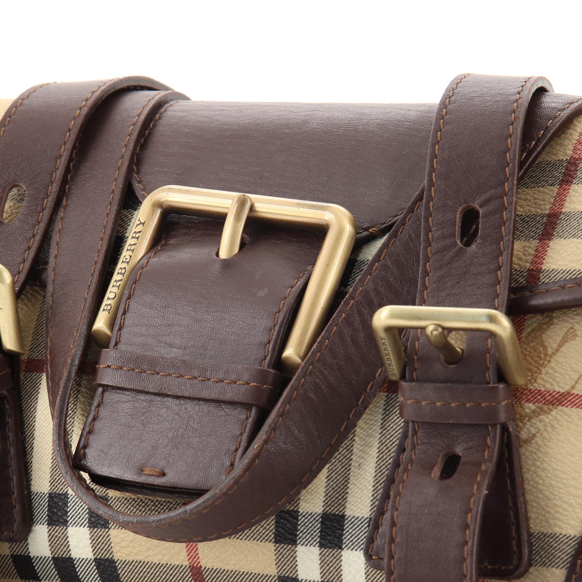 Burberry Vintage Buckle Flap Bag Haymarket Coated Canvas and Leather Medium In Fair Condition In NY, NY