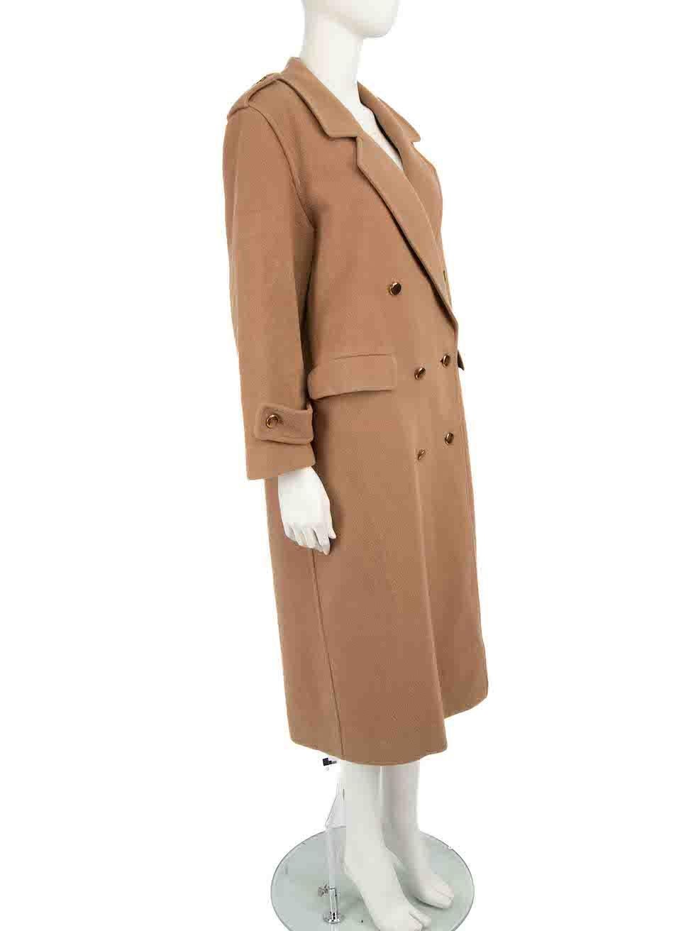 CONDITION is Good. General wear to coat is evident. Moderate signs of wear to the lining with two small holes at the rear neckline and the exterior fastening buttons have scratches to the metal. The wool texture is thinning at the front and back,