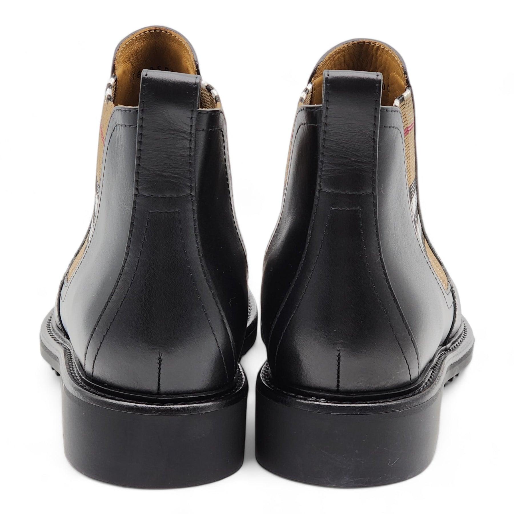 Black Burberry Vintage Check Detail Leather Chelsea Boots For Sale