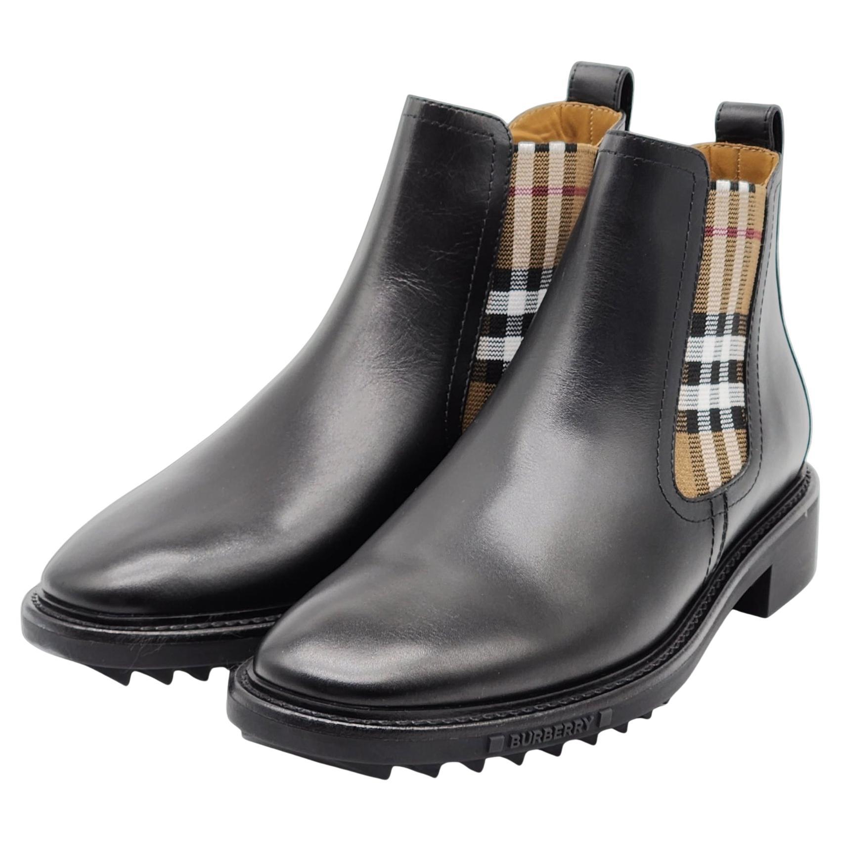 Burberry Vintage Check Detail Leather Chelsea Boots For Sale