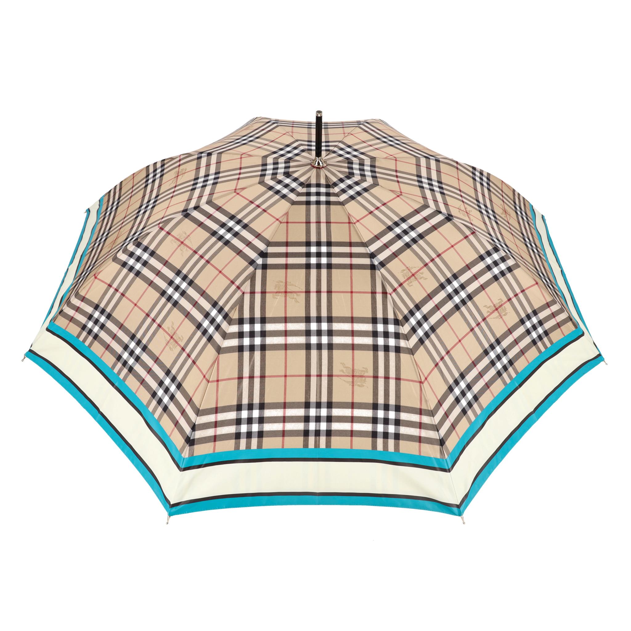 Beige Burberry Vintage Check Umbrella With A Matching Cover For Sale