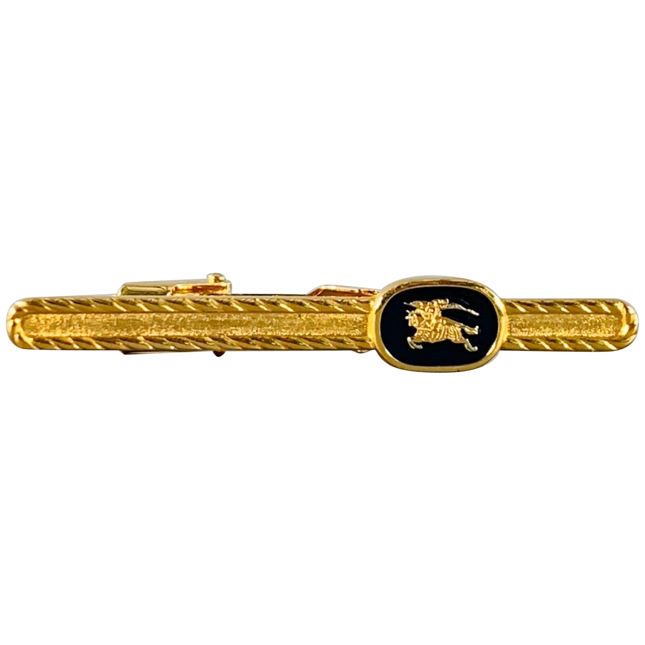 BURBERRY Vintage Gold Logo Metal Tie Clip
