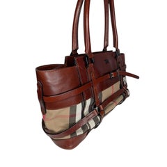Burberry Vintage Leather Bridle House Check Canvas Satchel