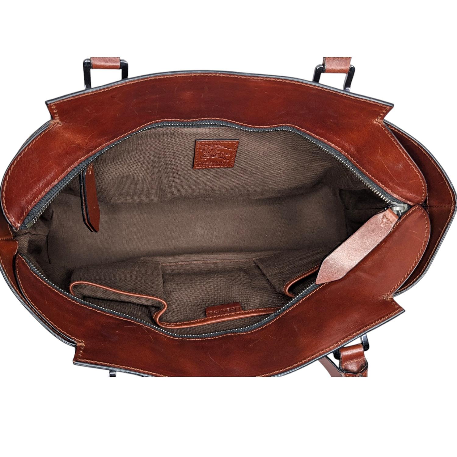 Burberry Vintage Leather Bridle House Check Canvas Satchel For Sale 2