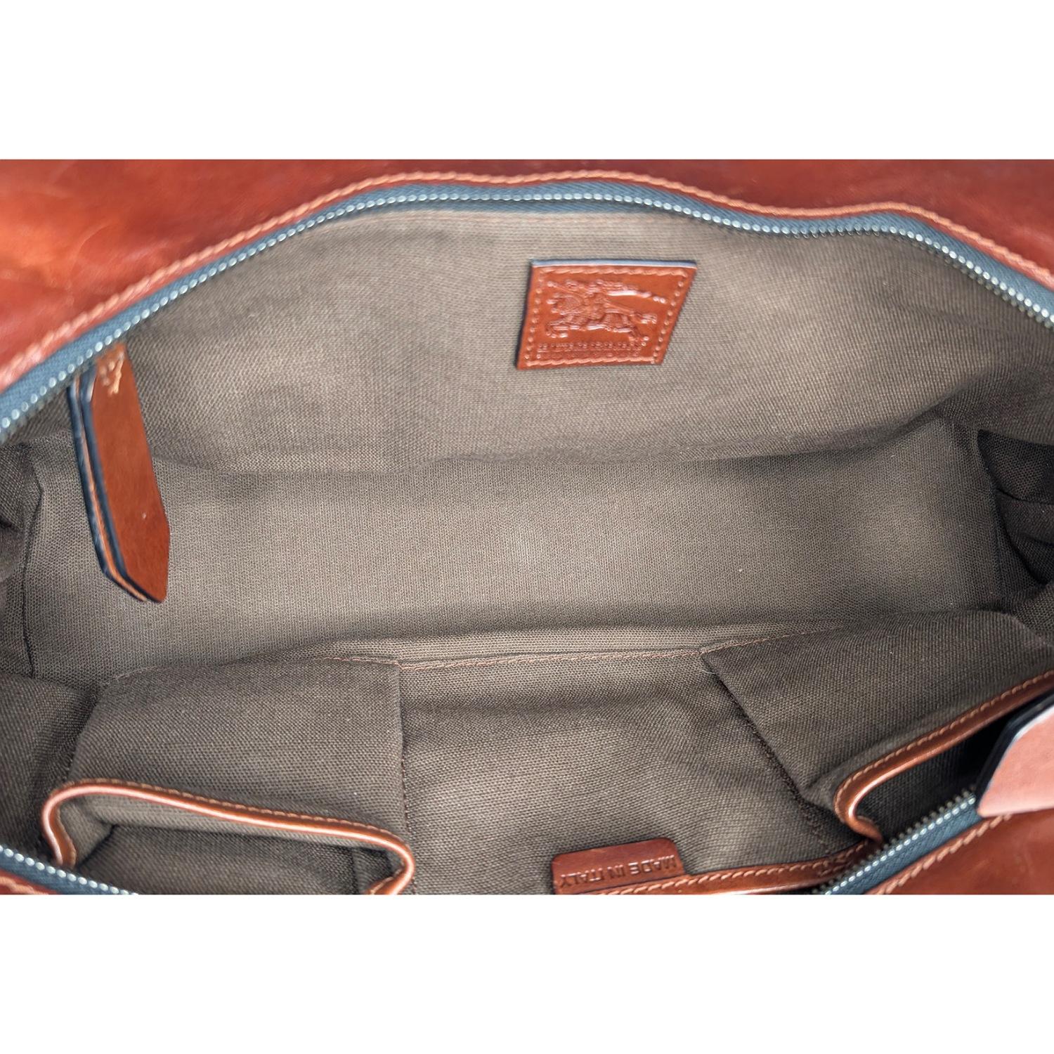 Burberry Vintage Leather Bridle House Check Canvas Satchel For Sale 4