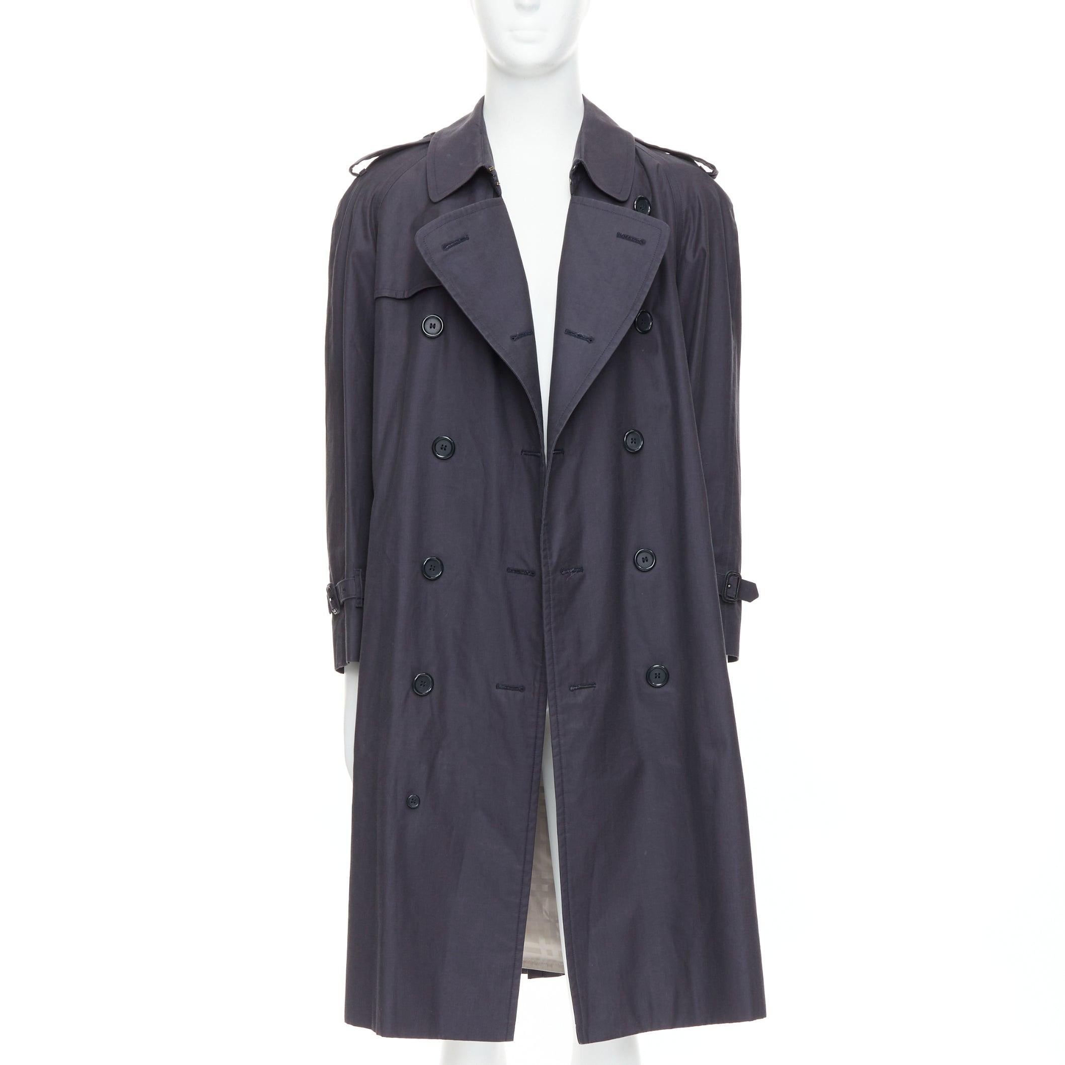 Black BURBERRY Vintage Made To Measure grey cotton trench coat EU46 S For Sale