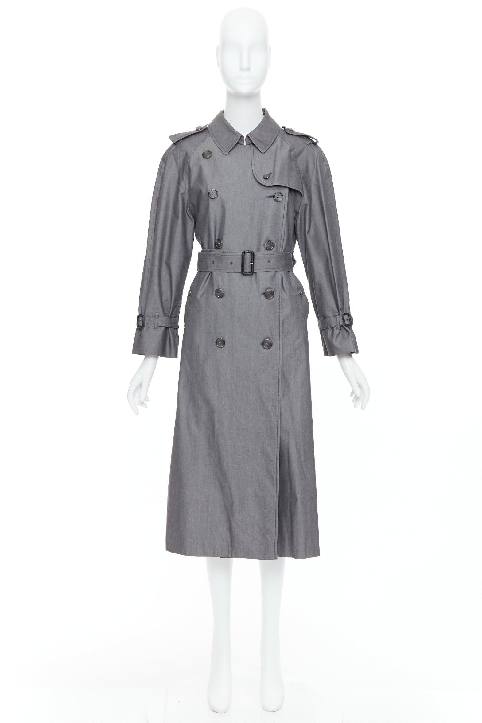 BURBERRY Vintage Made To Measure grey cotton trench coat UK12 L For Sale 5