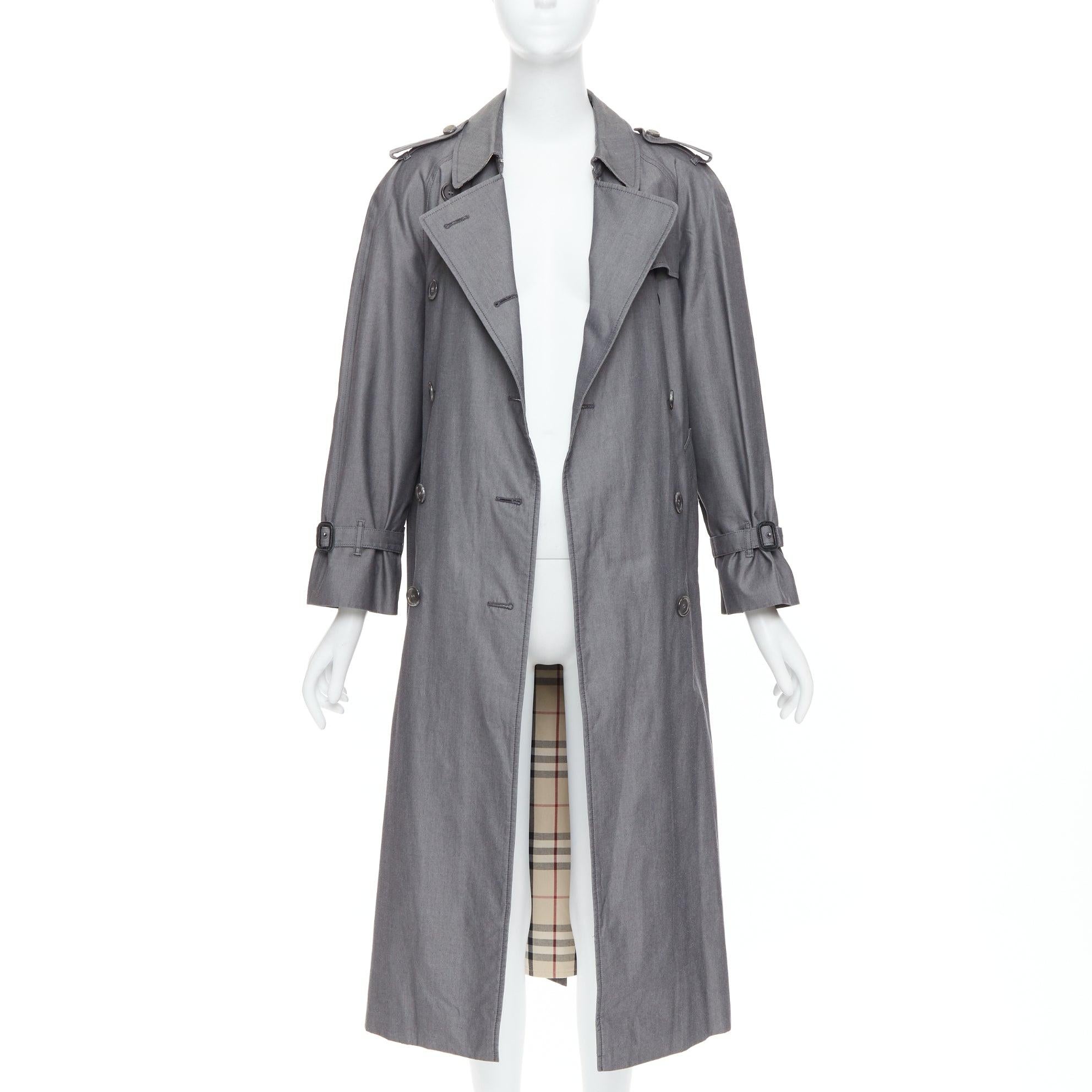 Gray BURBERRY Vintage Made To Measure grey cotton trench coat UK12 L For Sale