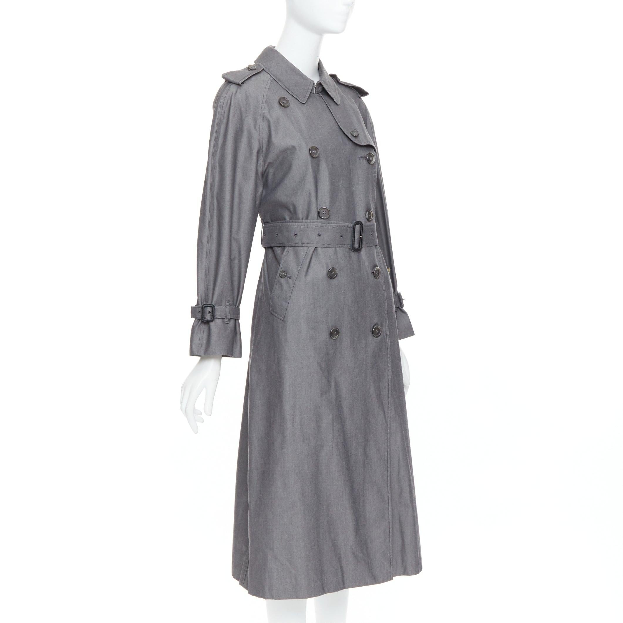 BURBERRY Vintage Made To Measure grey cotton trench coat UK12 L In Excellent Condition For Sale In Hong Kong, NT