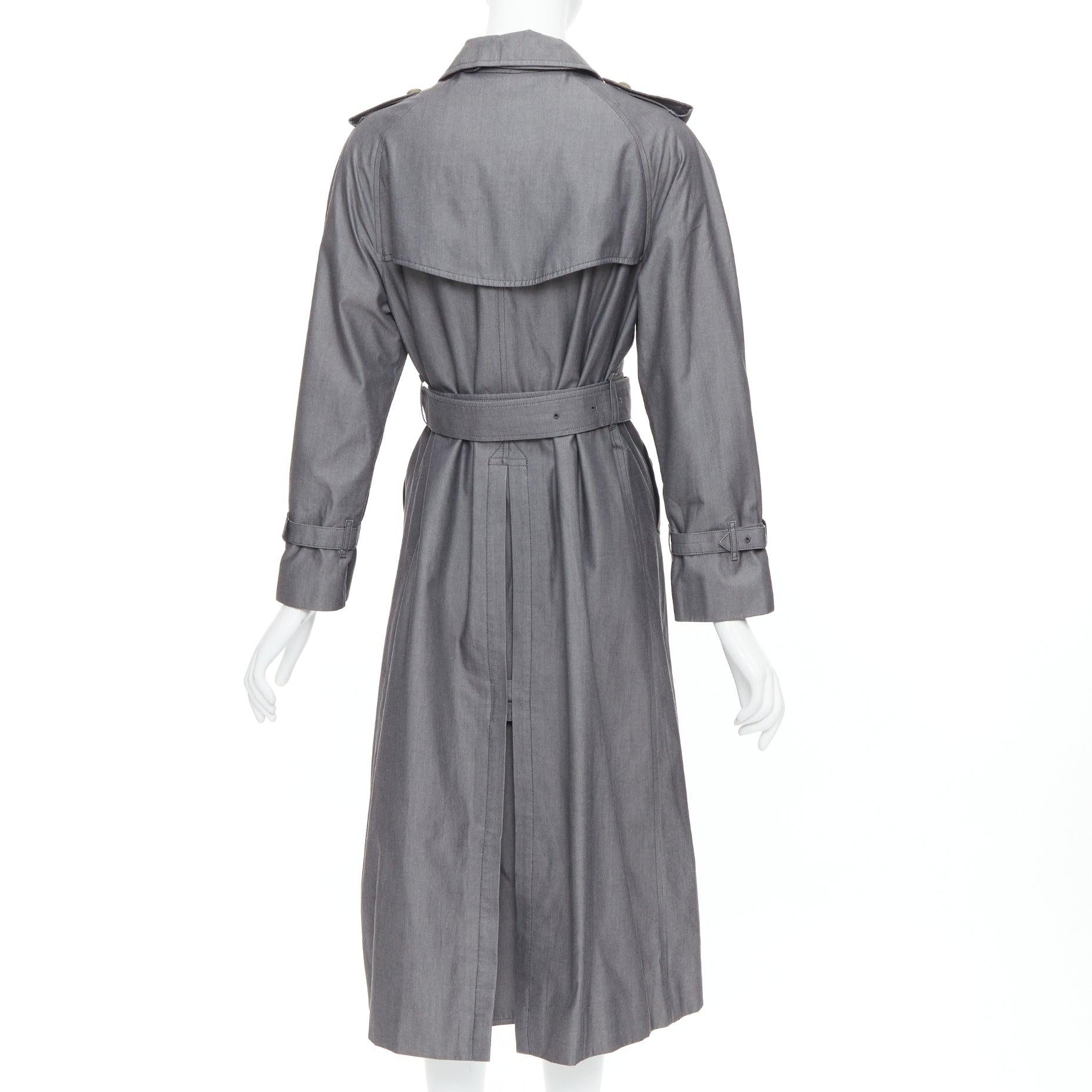 BURBERRY Vintage Made To Measure grey cotton trench coat UK12 L For Sale 2