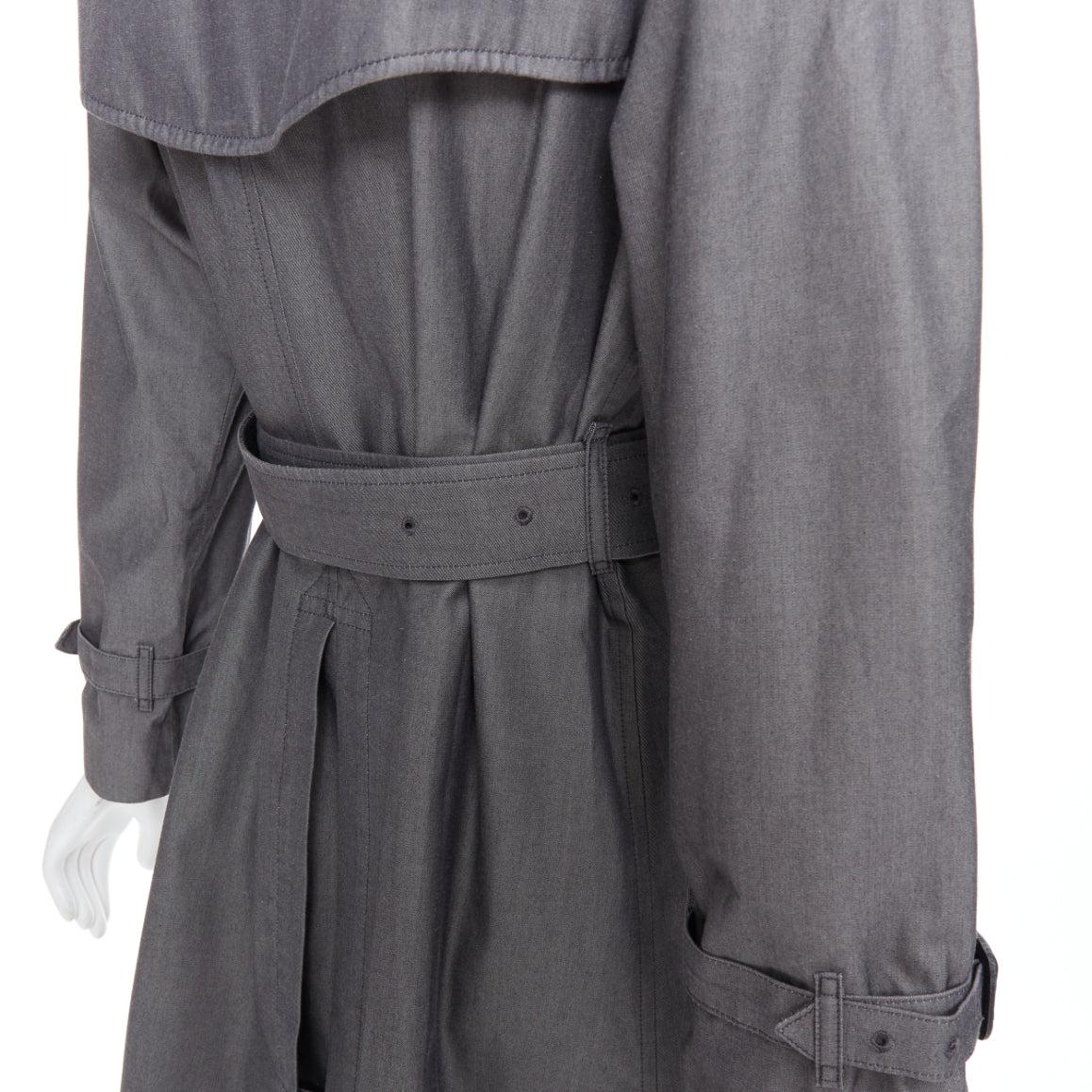 BURBERRY Vintage Made To Measure grey cotton trench coat UK12 L For Sale 3