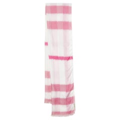 Burberry Vintage Pink/White Horseferry Print Silk Fringed Scarf