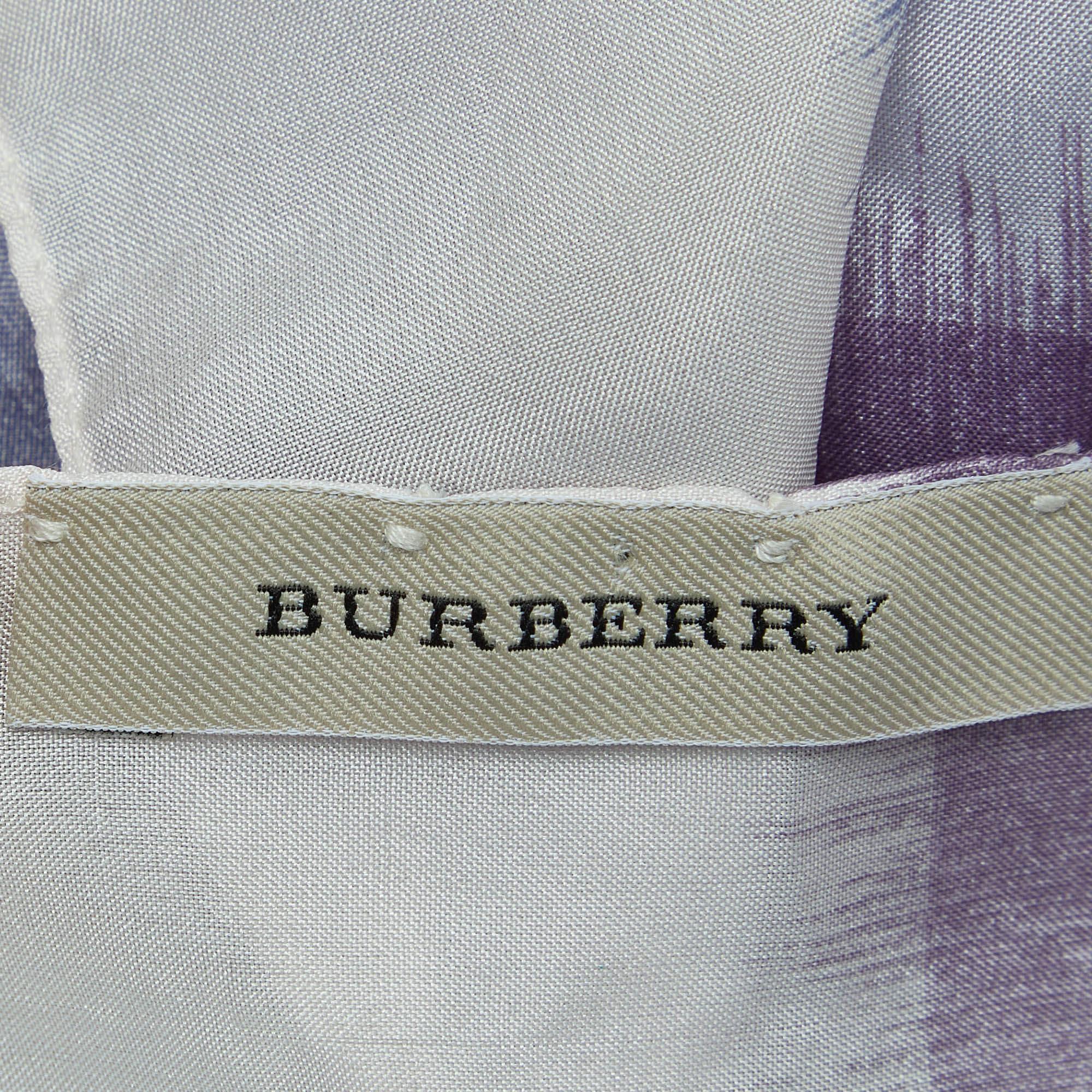 Women's Burberry Vintage Purple Horseferry Print Silk Fringed Scarf For Sale