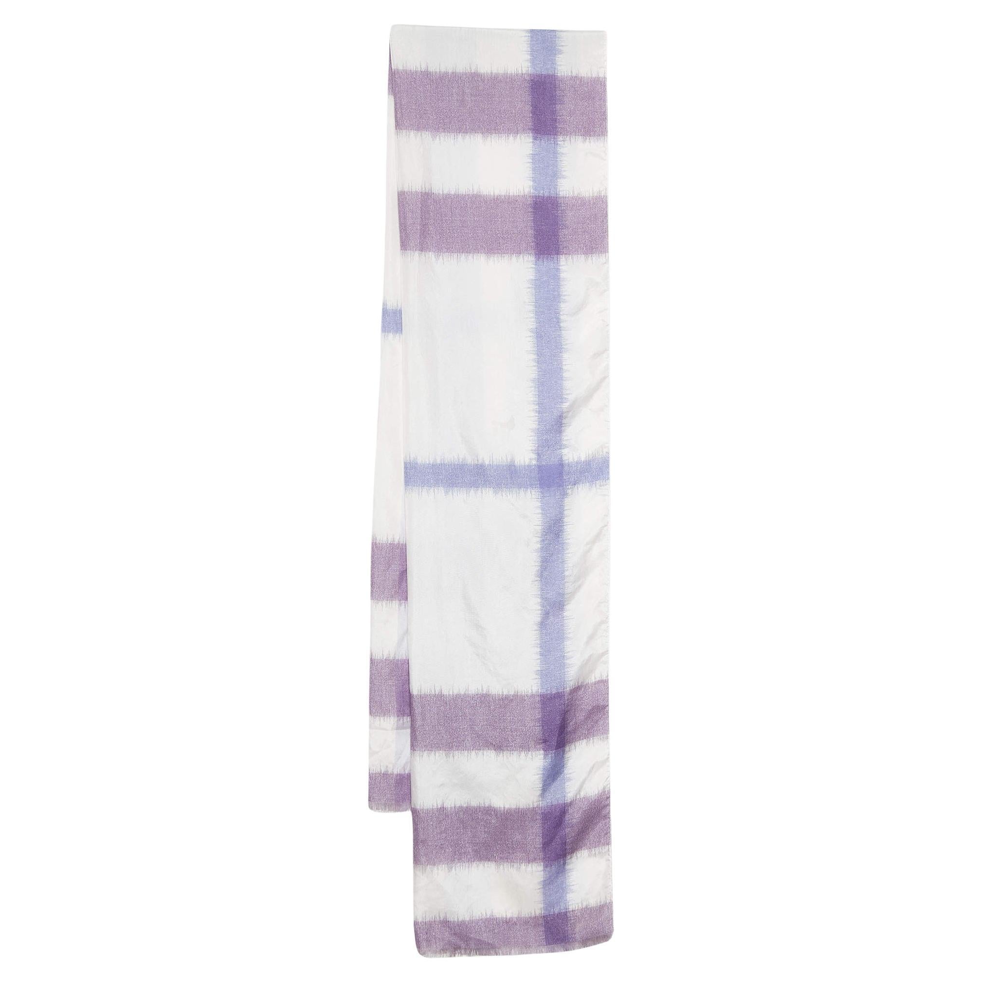 Burberry Vintage Purple Horseferry Print Silk Fringed Scarf For Sale