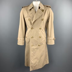 BURBERRY Vintage Size 42 Khaki Double Breasted Plaid Lined Trenchcoat