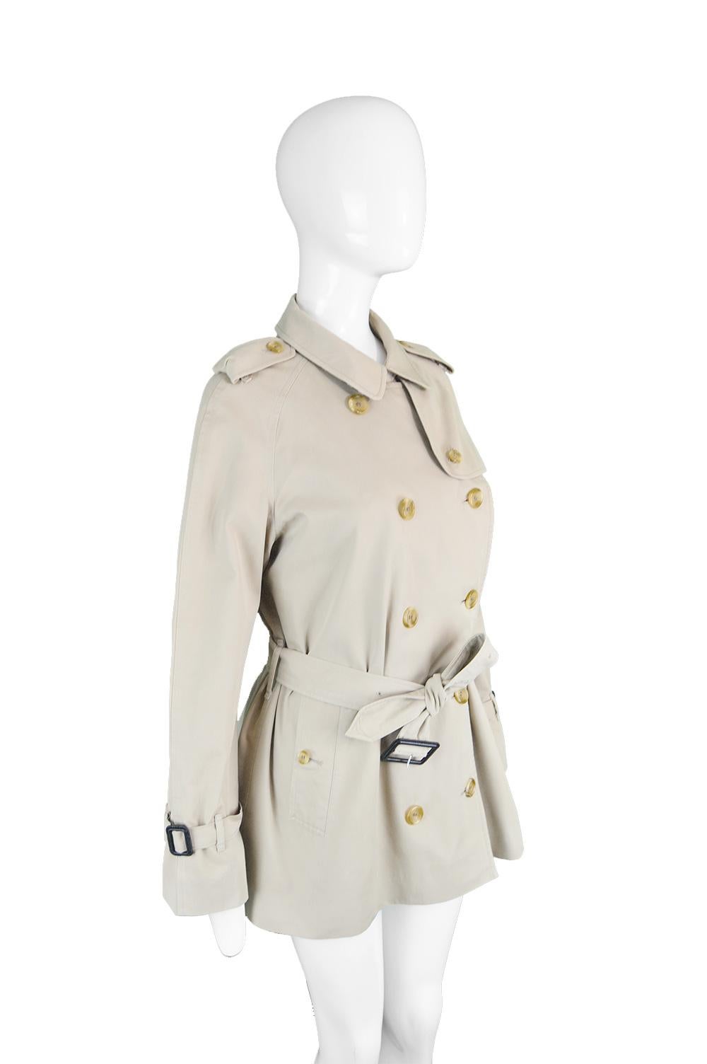 Burberry Vintage Women's Beige Gabardine Double Breasted Trench Coat, 1980s 3