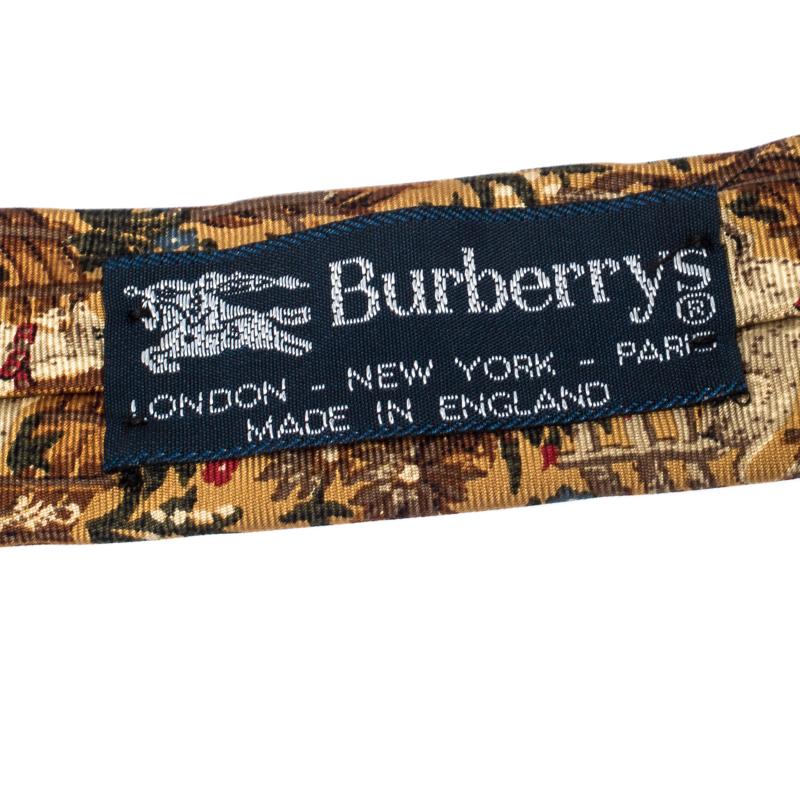 Burberry Vintage Yellow Unicorn Pattern Jacquard Silk Traditional Tie 1