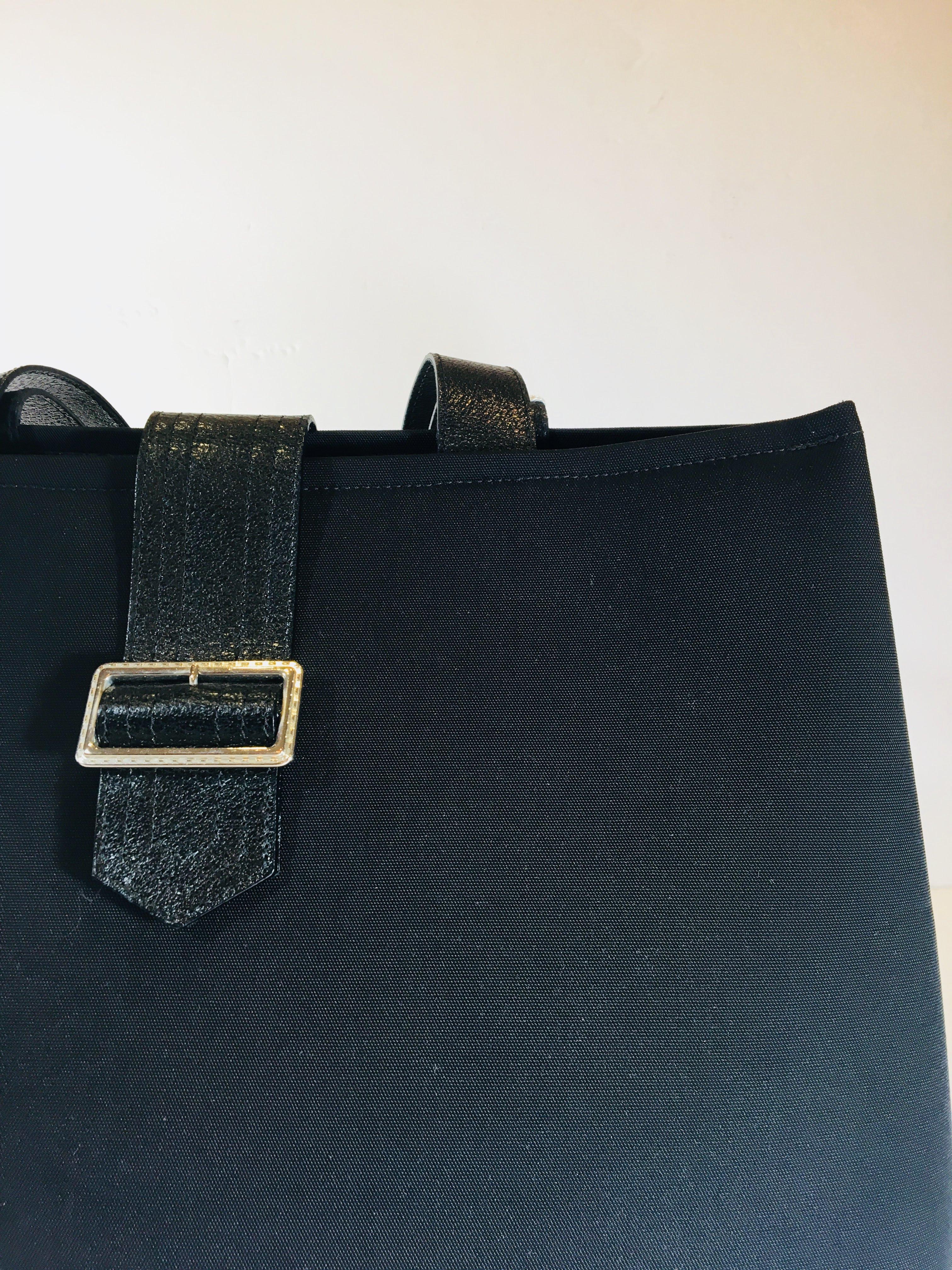 Black Vinyl Tote Bag with Buckle Accent 
18