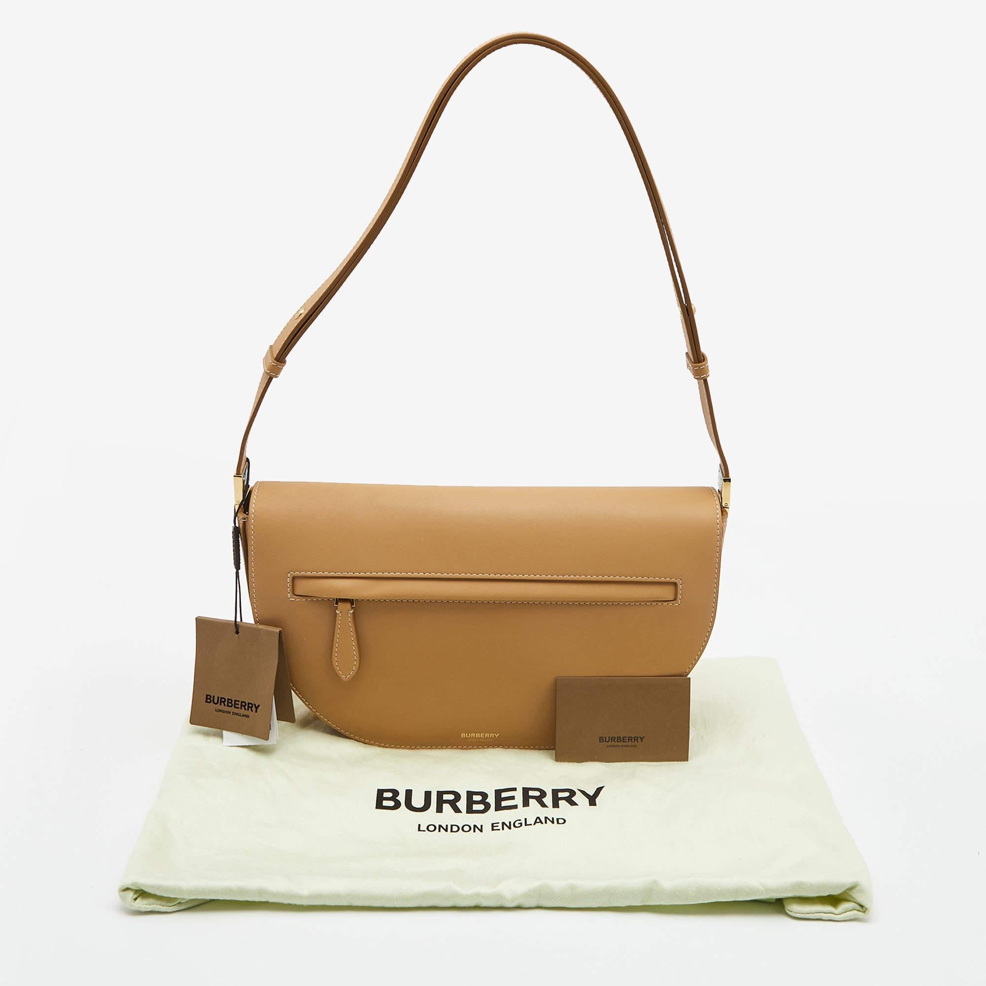 Brown Burberry Warm Sand Leather Medium Olympia Shoulder Bag