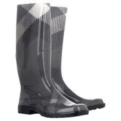 Burberry Wellington Large Check Rubber Rain Boots (EU 38) Grey