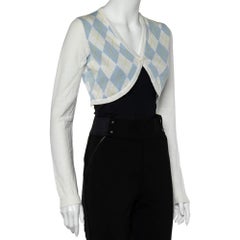 Burberry White Argyle Cotton Knit Cropped Cardigan S