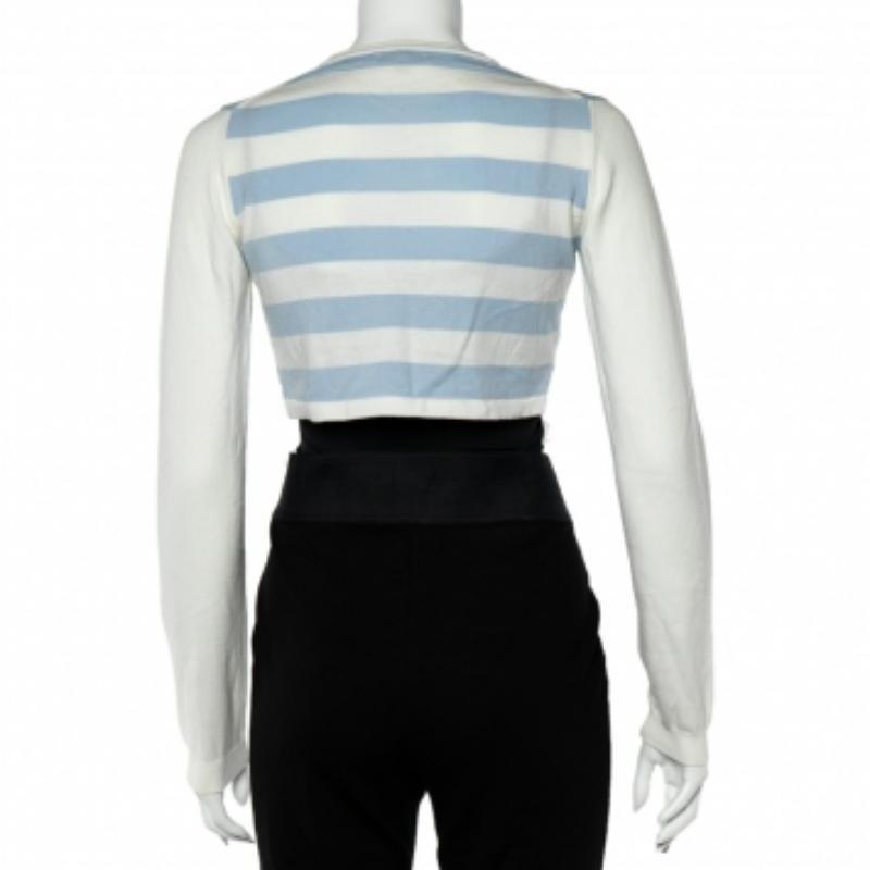 Burberry White Argyle Cotton Knit Cropped Cardigan S In Fair Condition For Sale In Dubai, Al Qouz 2