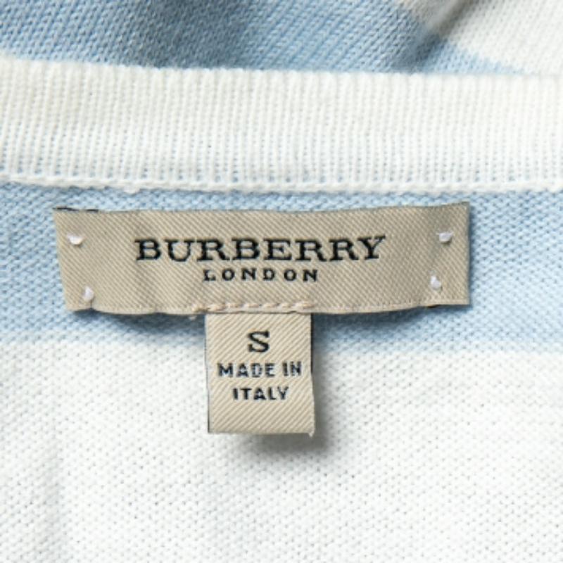 Burberry White Argyle Cotton Knit Cropped Cardigan S For Sale 1