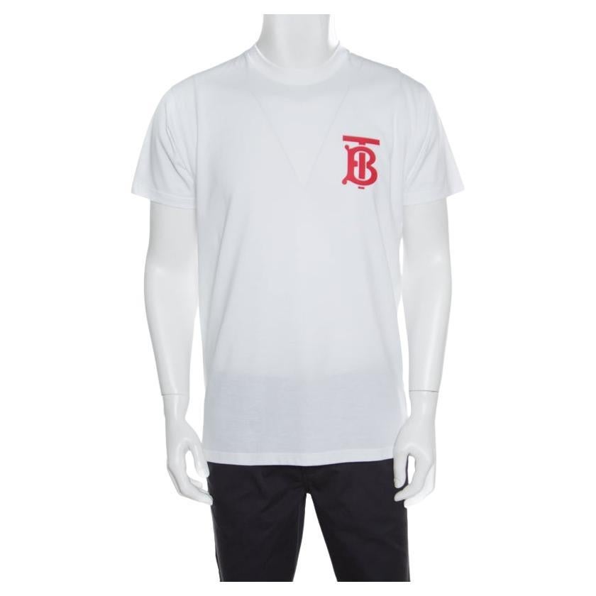Burberry White B series Monogram Logo Detail Limited Edition Crew Neck T Shirt  For Sale